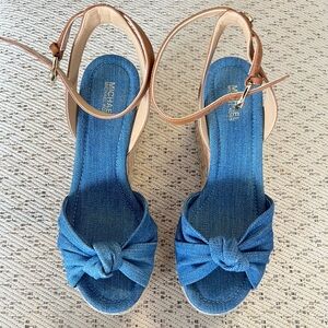 Michael Kors Denim Knot Sandals with Tan Straps
